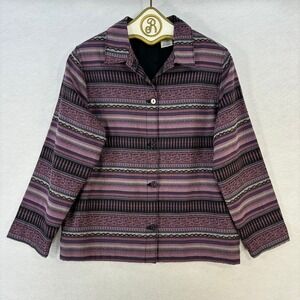 Boho Striped Jacket Women SMALL Purple Vintage Button Front Indie Hippie Retro